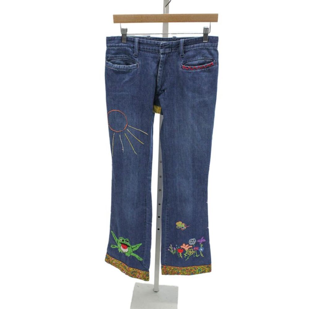 Male Slacks Jeans Unisex Adults Flared Jeans Blue Cotton Zip Mid Rise Size 27